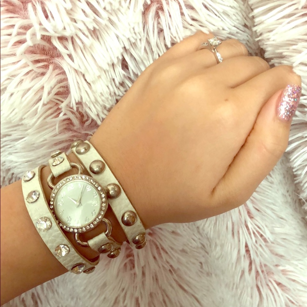 Strappy bedazzled and studded watch